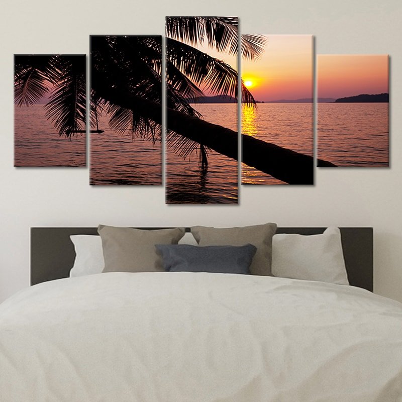 Beautiful Sunset On A Tropical Beach With Palm Tree canvas wall art