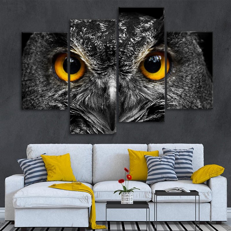 Big Gold Eyed Owl Multi Panel Canvas Wall Art