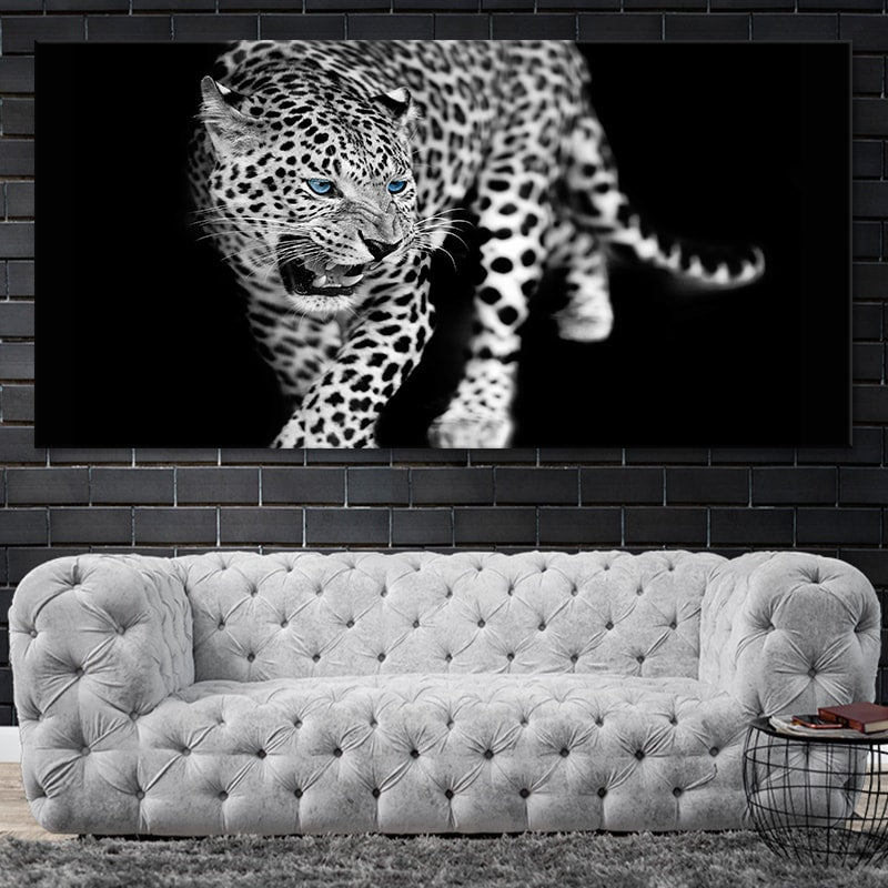 Black and white Blue Eyed Jaguar Canvas Wall Art