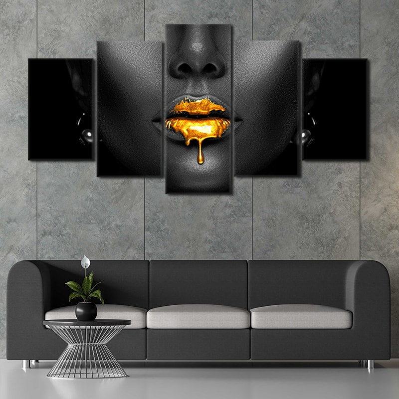 Gold Dripping Lips Wall Art Canvas Print-Stunning Canvas Prints