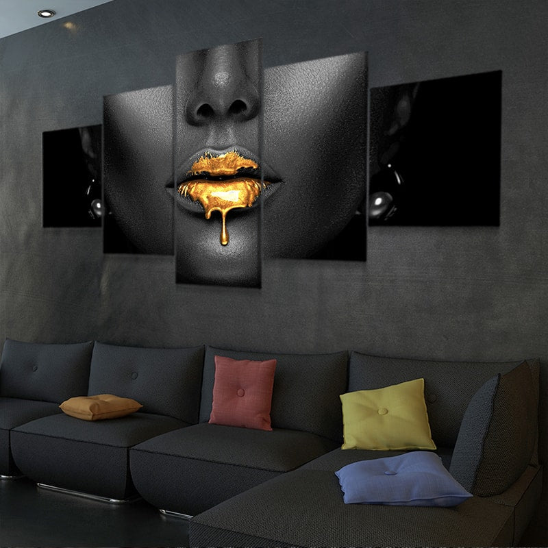 Gold Dripping Lips Wall Art Canvas Print-Stunning Canvas Prints