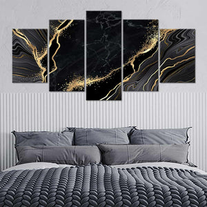 Black and Gold Wall Art For Living Room, black canvas art, marble abstract wall art, modern bedroom wall art​