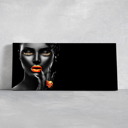 Orange lipstick lips portrait canvas wall art for living room, bold modern beauty focal creating inspiring contemporary decor