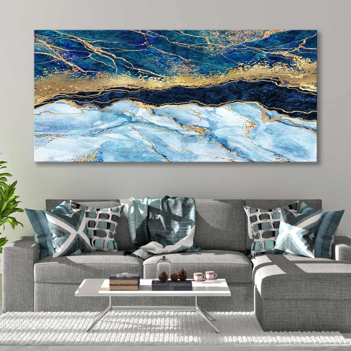 Blue Abstract Wall Art Canvas Marble