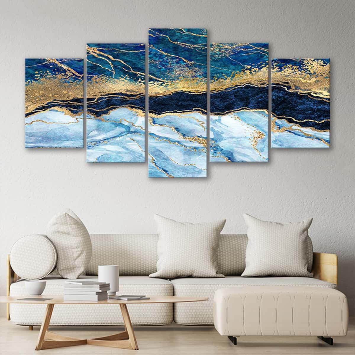 Blue And Gold Abstract Wall Art: luxury wall art for bedroom, modern abstract art on canvas, large contemporary canvas art, large wall art for living room