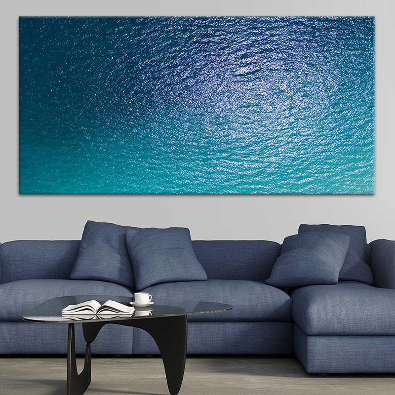  framed ocean wall art, blue canvas print, nautical canvas wall art, modern minimalist wall art​​, large horizontal coastal wall art 