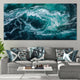 Ocean wave canvas print with realistic beach scene details.