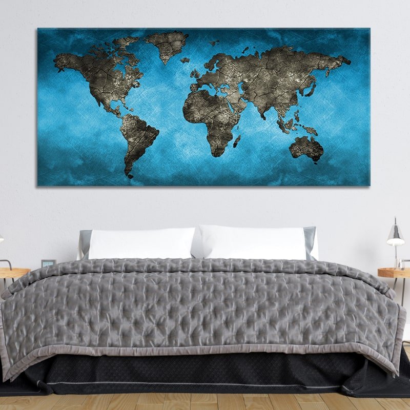 Blue World Map Multi Panel Canvas Wall Art