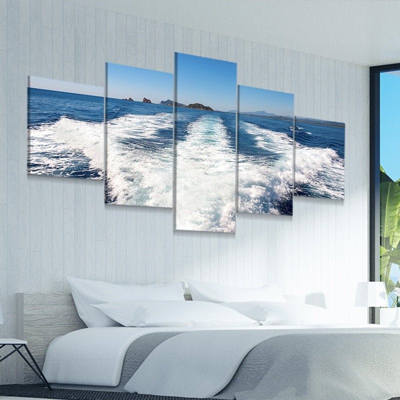 Ocean Wake Wall Art, Boat Water Trail Canvas, Coastal Landscape Print, Nautical Home Decor, Deep Sea Painting, Large Ocean Wave Artwork, Ocean-Inspired Wall Art