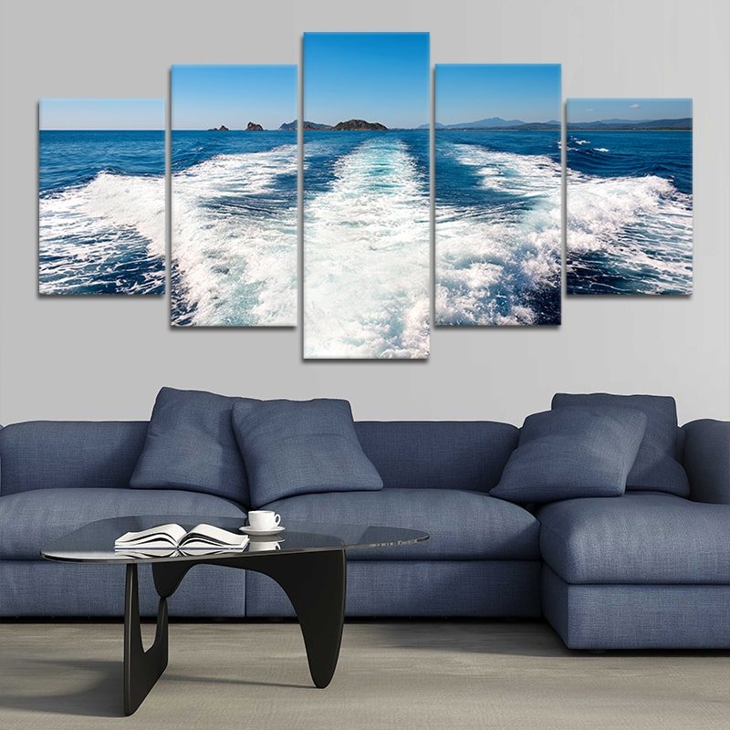 Boat Wake In Ocean Canvas, Coastal Living Room Art, Nautical Water Scene Print, Seascape Wall Decor, Ocean Waves Photography, Large Beach House Canvas