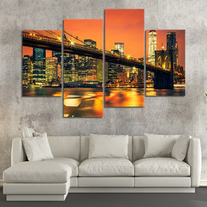Brooklyn Bridge At Dusk Skyline Wall Art Canvas-Stunning Canvas Prints