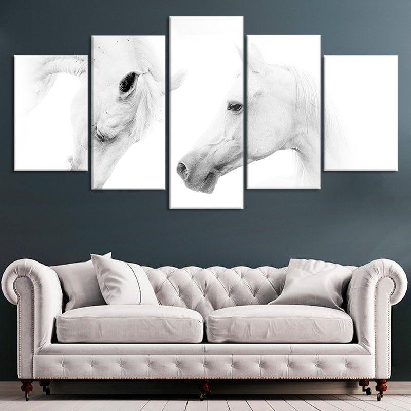 Two White Horses Multi Panel Canvas Wall Art