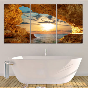 Coastal canvas prints showcasing a breathtaking ocean view framed by cliffs.