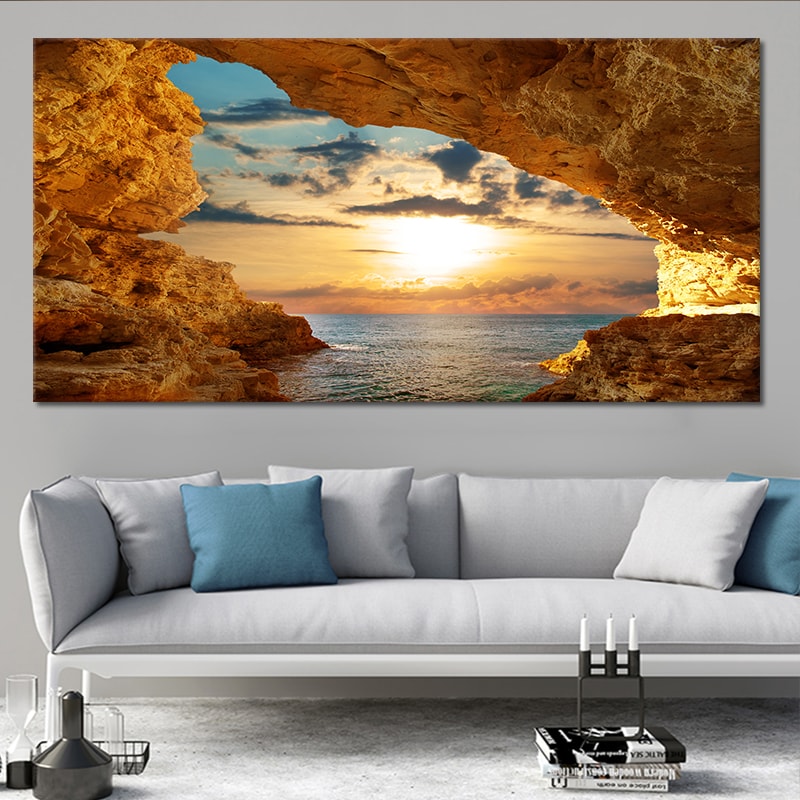 Ocean wall art canvas displaying a serene sunset scene.