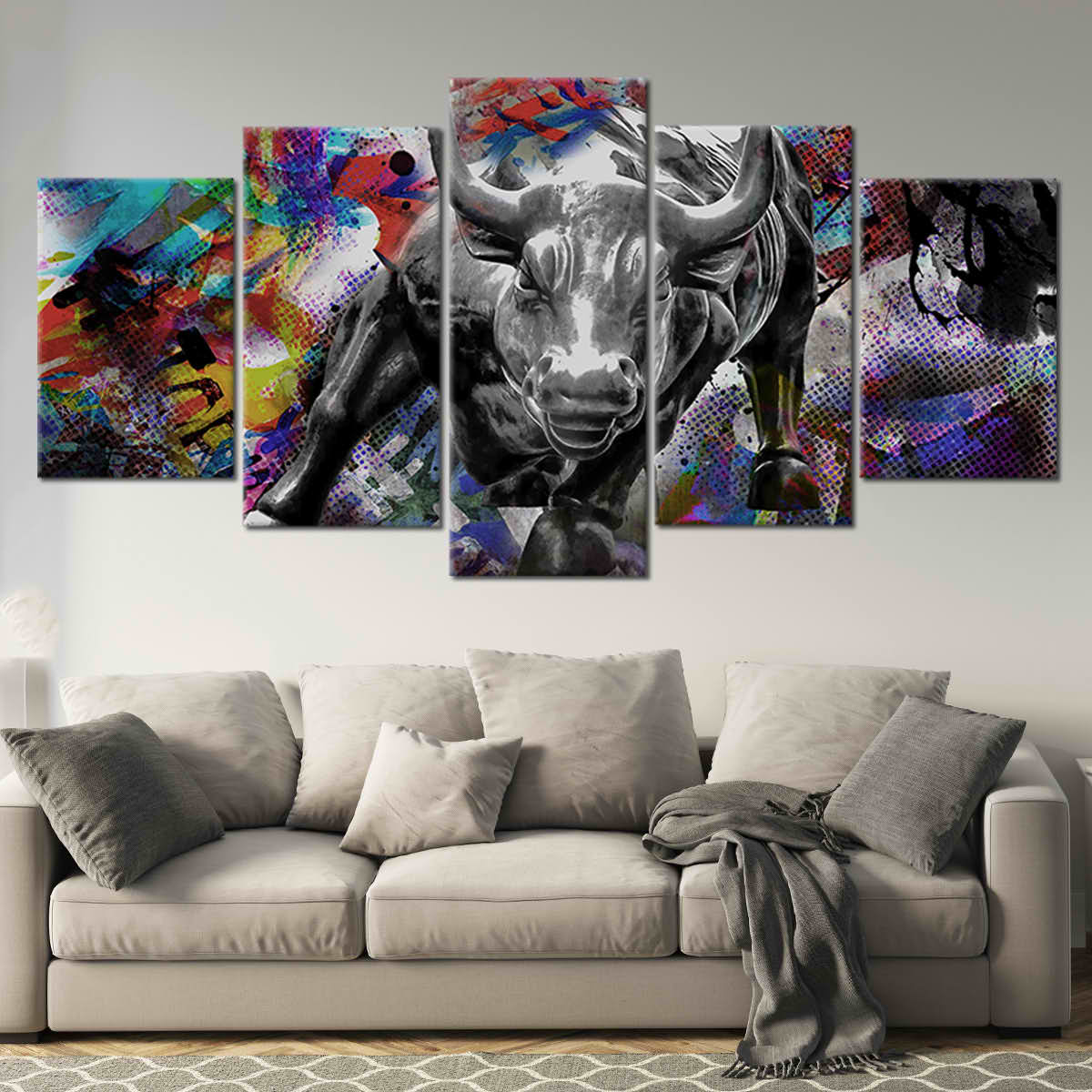 Charging Bull Pop Art On Canvas