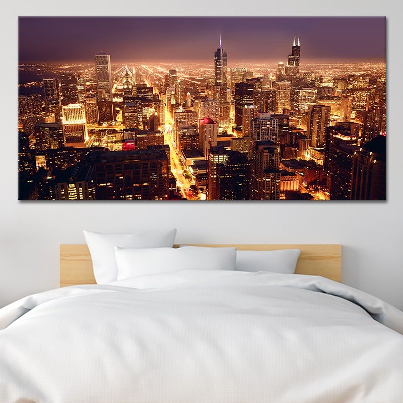Chicago Skyline At Night Wall Art Canvas-Stunning Canvas Prints