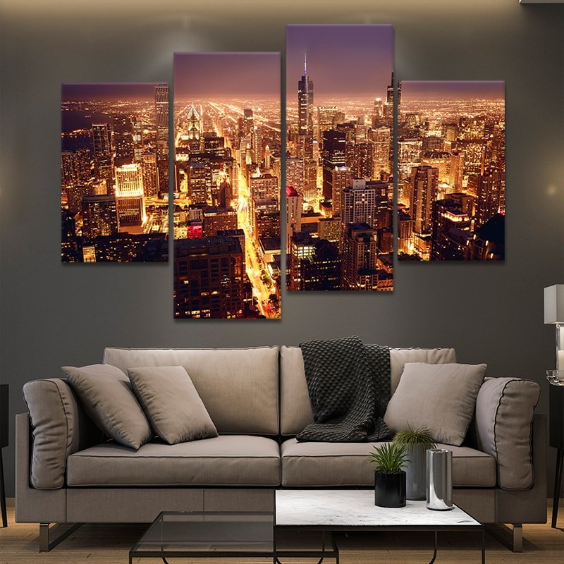 Chicago Skyline At Night Wall Art Canvas-Stunning Canvas Prints