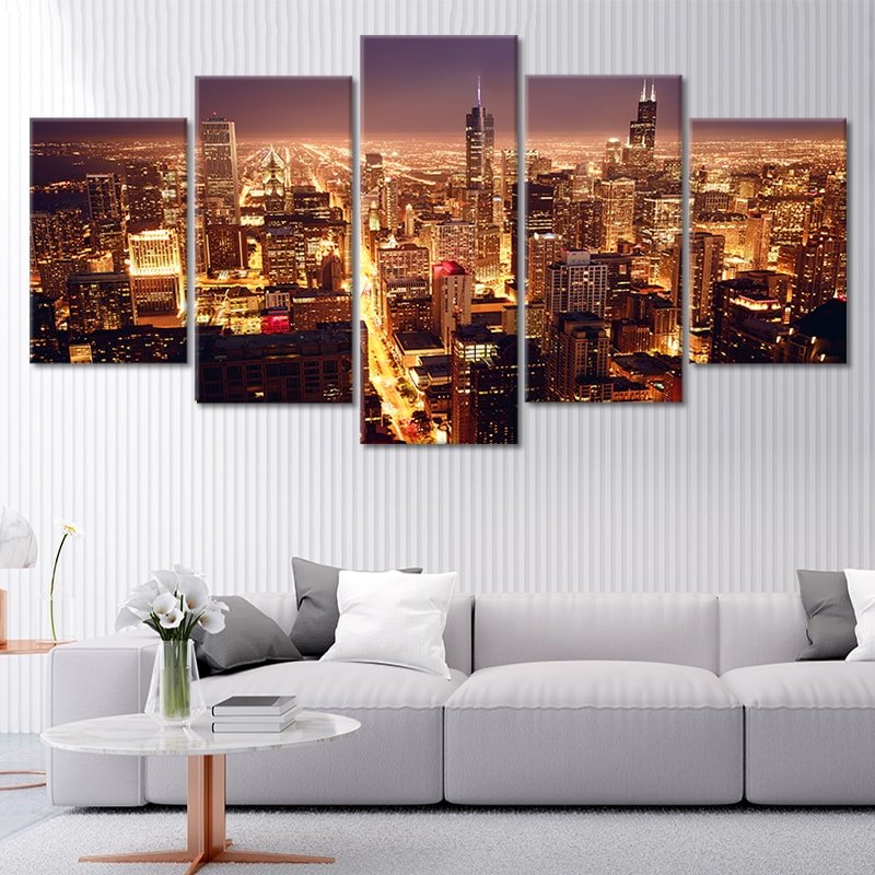 Chicago Skyline At Night Wall Art Canvas-Stunning Canvas Prints