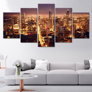 Chicago Skyline At Night Wall Art Canvas-Stunning Canvas Prints