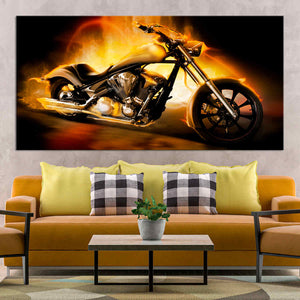 Flaming Chopper Motorcycle Wall Art Canvas Print-Stunning Canvas Prints