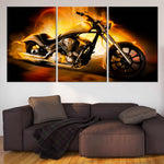 Chopper Motorcycle In Flames Canvas Wall Art