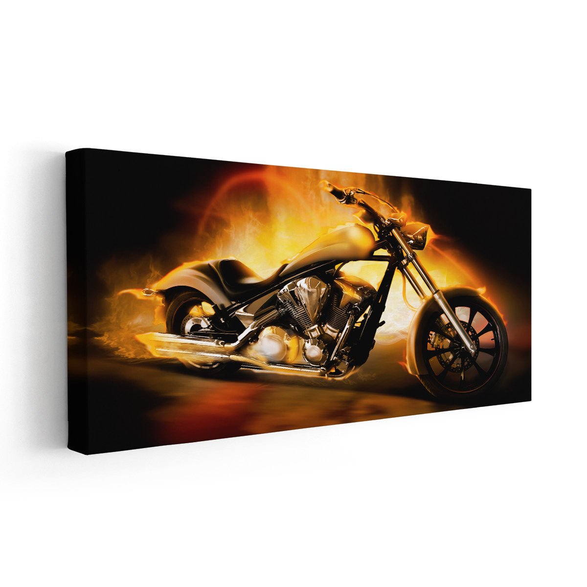 Chopper Motorcycle In Flames Canvas Wall Art