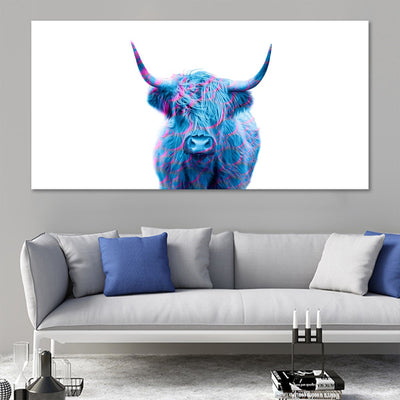 Blue Highland Cow Canvas Wall Art Set