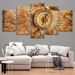 World Map With Compass Multi Panel Canvas Wall Art