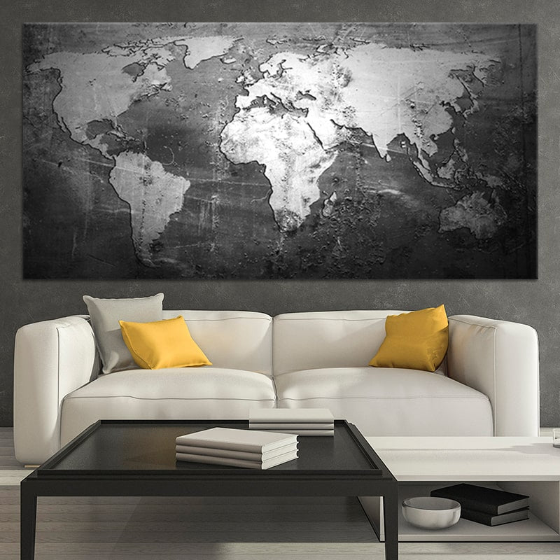 Concrete World Map Multi Panel Canvas Wall Art 1 piece