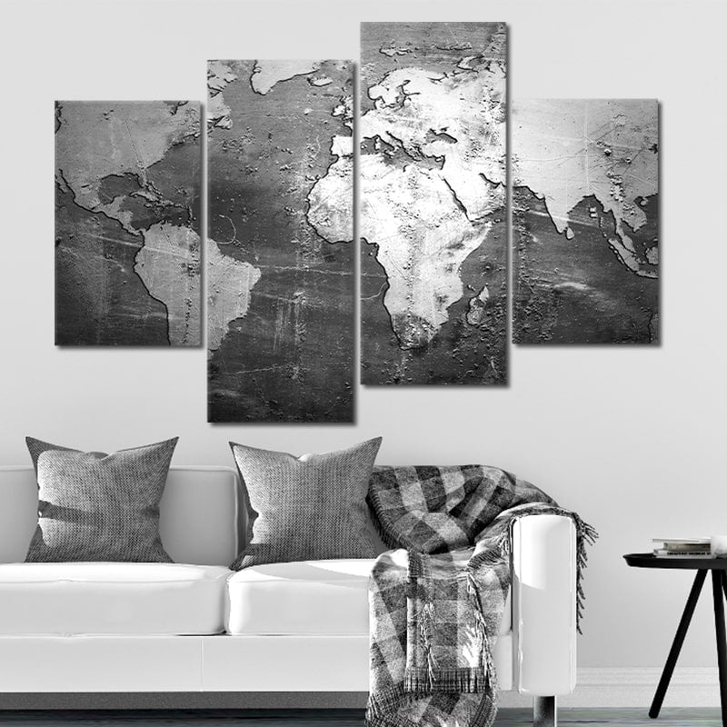 Concrete World Map Multi Panel Canvas Wall Art 1 piece