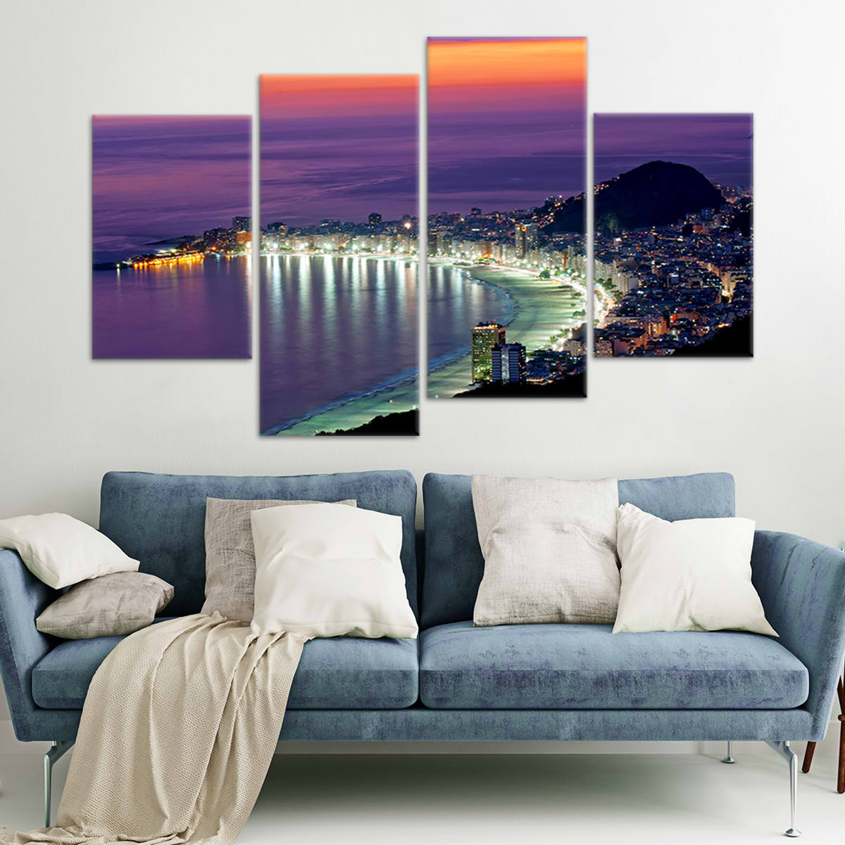 Copacabana Beach At Night Skyline Wall Art Canvas-Stunning Canvas Prints