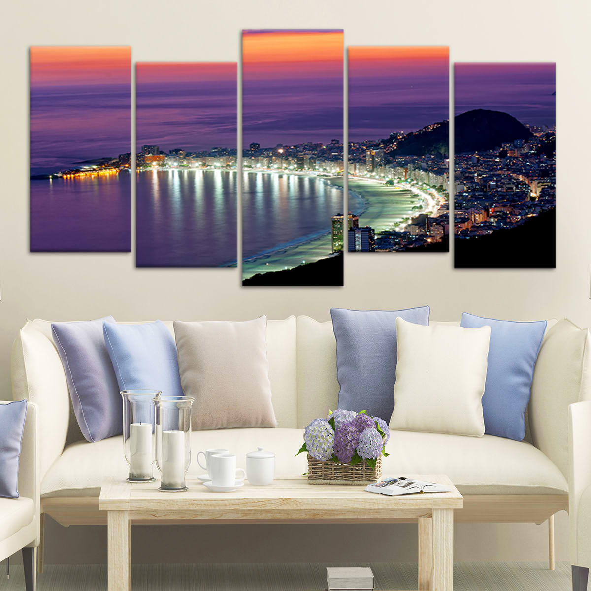 Copacabana Beach At Night Skyline Wall Art Canvas-Stunning Canvas Prints