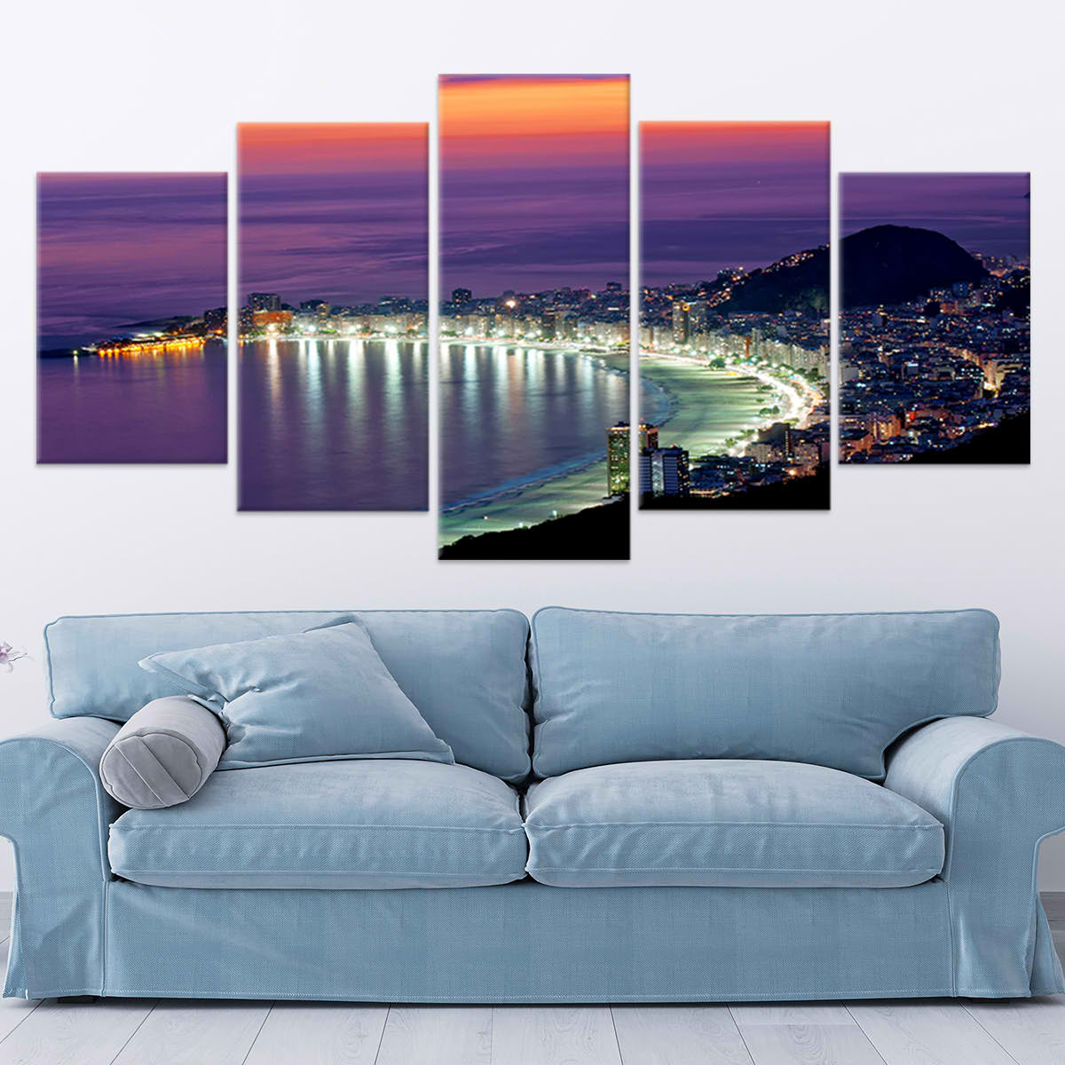 Copacabana Beach At Night Skyline Wall Art Canvas-Stunning Canvas Prints