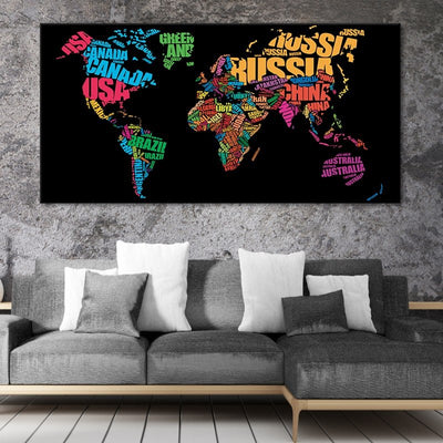 World Map With Country Names Wall Art