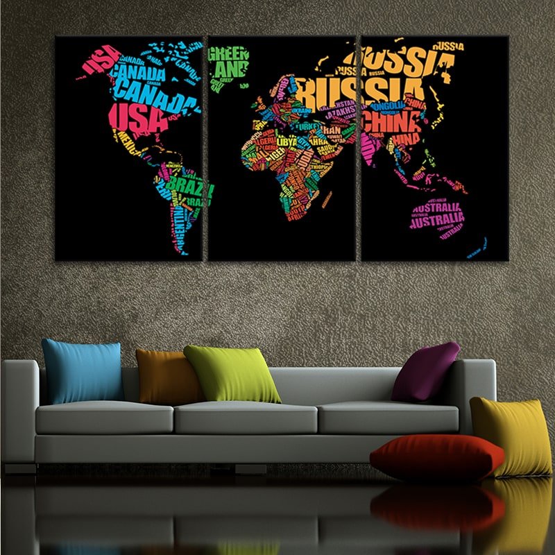World Map With Country Names Wall Art