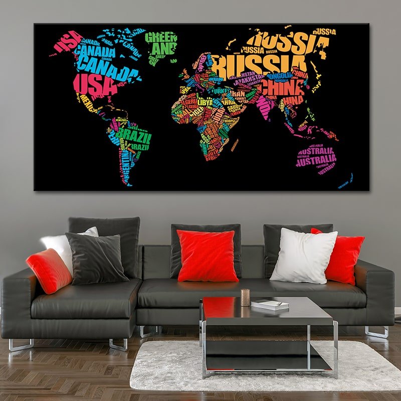 Country Names World Map Wall Art Canvas Print-Stunning Canvas Prints