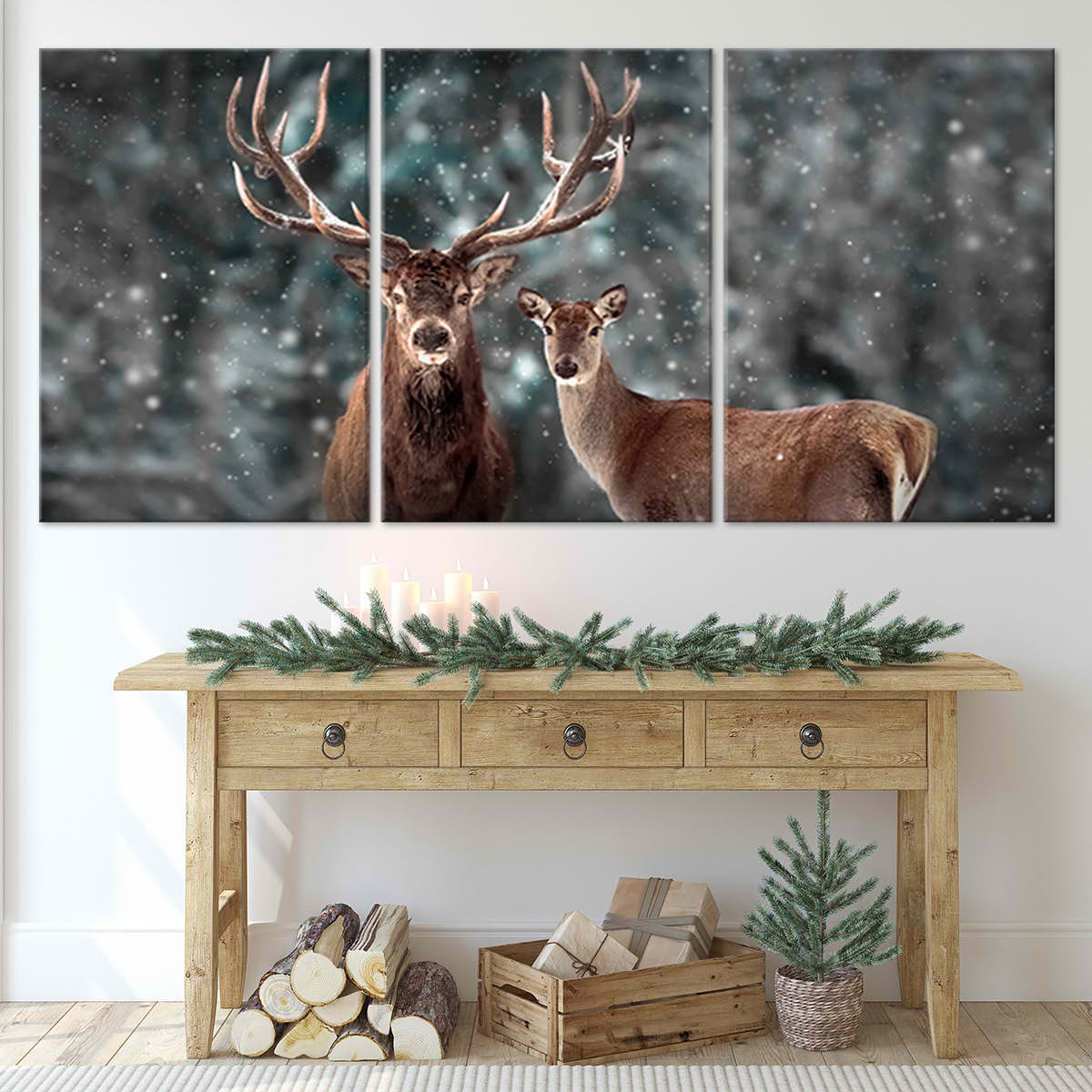 Deer Family Canvas Wall Art-Stunning Canvas Prints