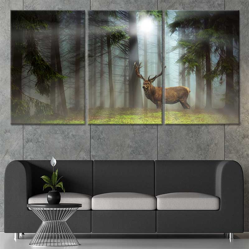 Deer In The Forest Multi Panel Canvas Wall Art