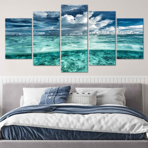 Stunning ocean artwork with deep blue waters and sky reflections for beach wall decor.