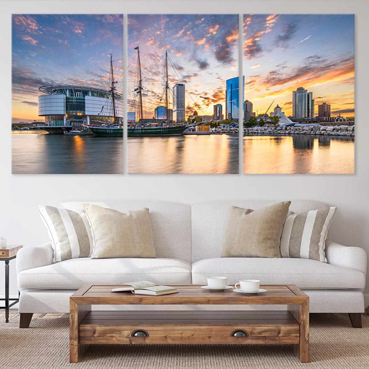 Milwaukee Wisconsin Skyline Canvas Wall Art Set