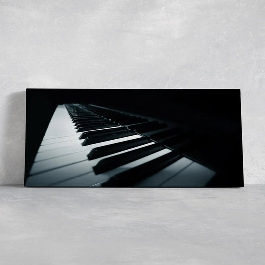 Grand piano keys canvas wall art for living room wall art, dramatic light and shadow creating an inspiring modern music mood