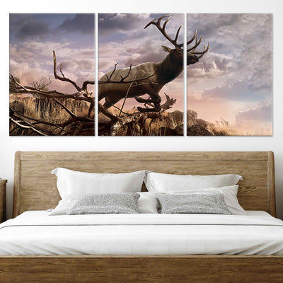 Elk Jumping Off Cliff Wall Art Canvas-Stunning Canvas Prints