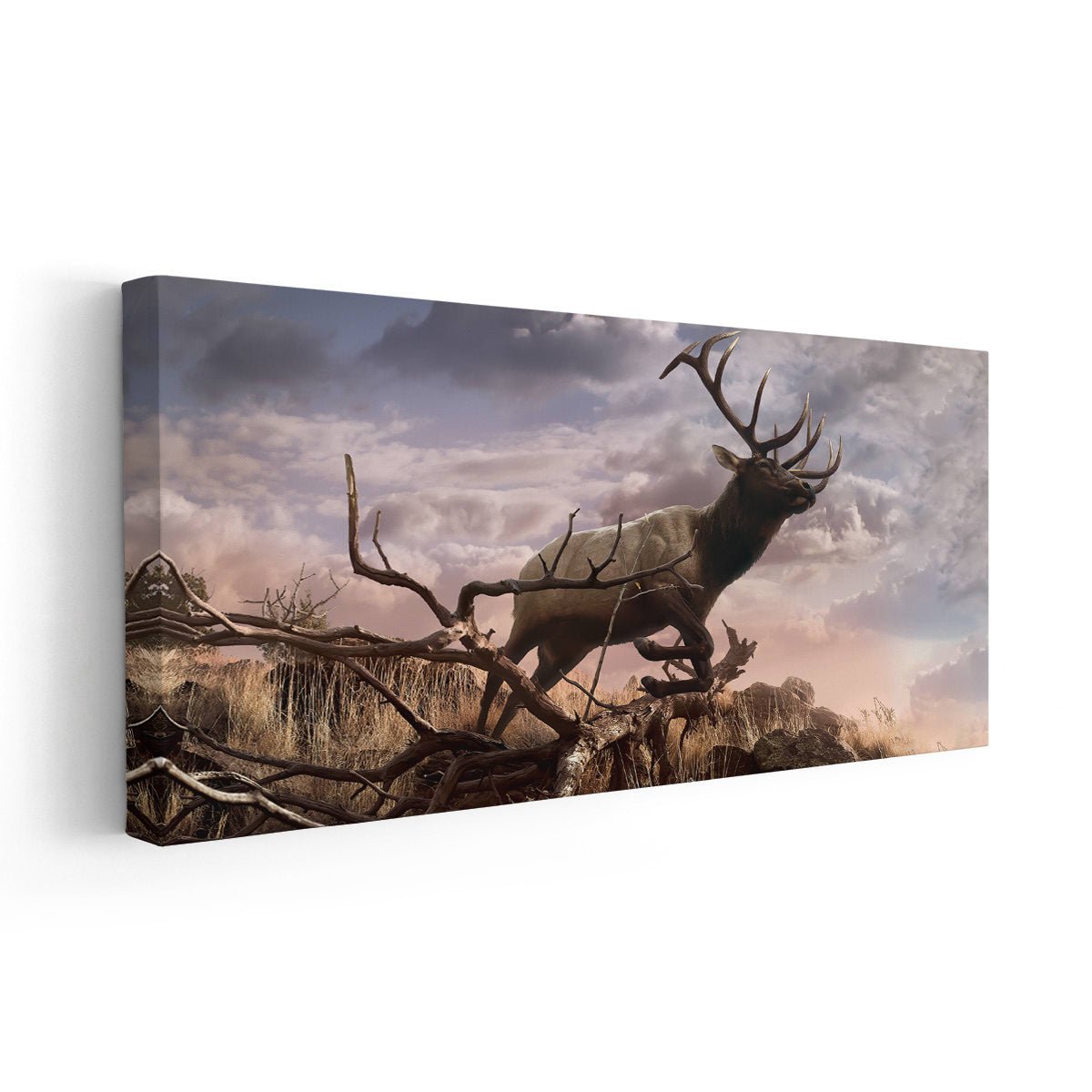 Elk Jumping Off Cliff Wall Art Canvas-Stunning Canvas Prints