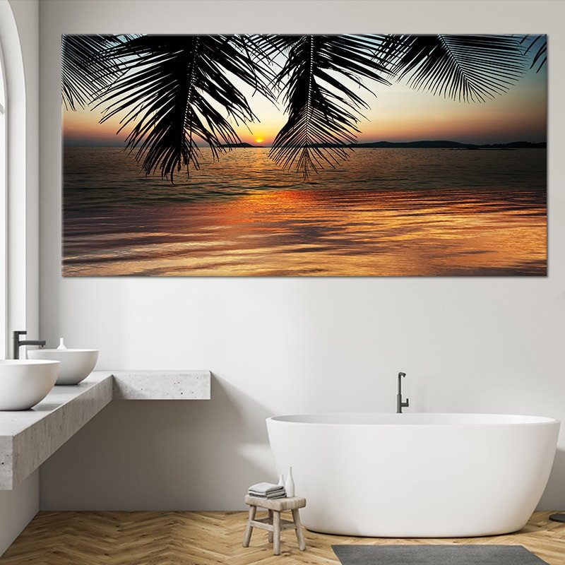 Beach and coastal wall art capturing a stunning sunset reflection.