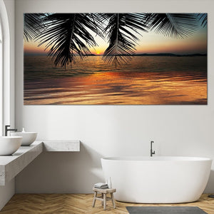 Beach and coastal wall art capturing a stunning sunset reflection.