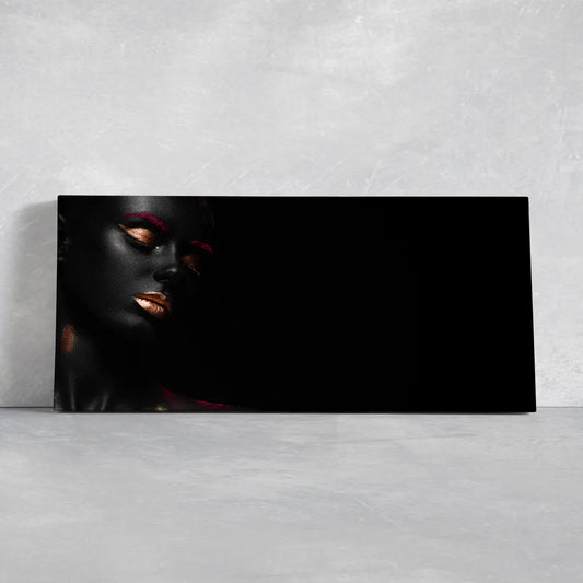 Gold metallic makeup portrait canvas wall art for living room, bold luxury beauty aesthetic creating inspiring modern decor