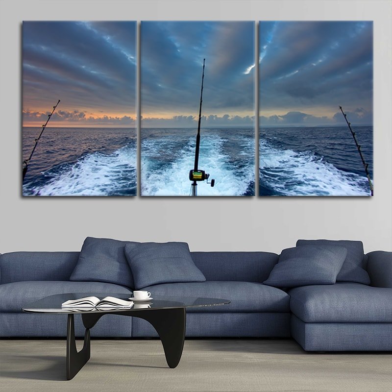 Fishing Rod At Sea Canvas Set Wall Art l by Stunning Canvas Prints