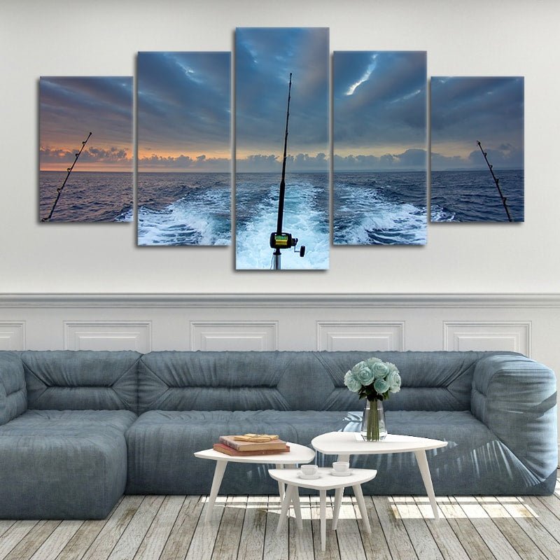 Fishing Rod At Sea Canvas Set Wall Art l by Stunning Canvas Prints