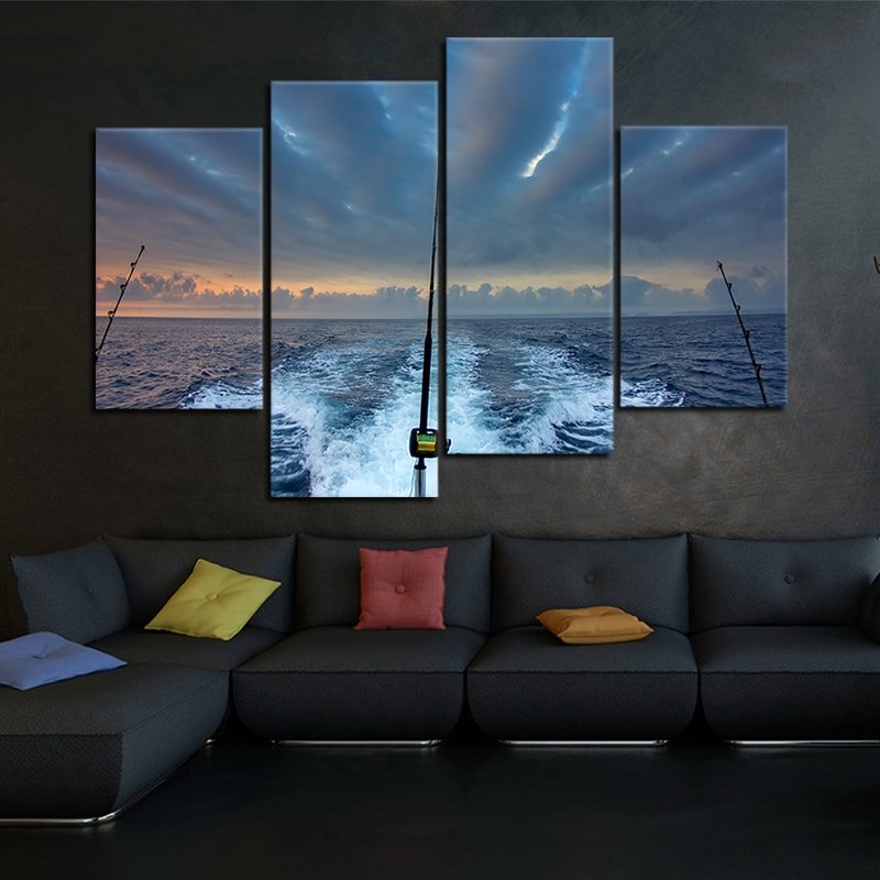 Fishing Rod At Sea Canvas Set Wall Art l by Stunning Canvas Prints