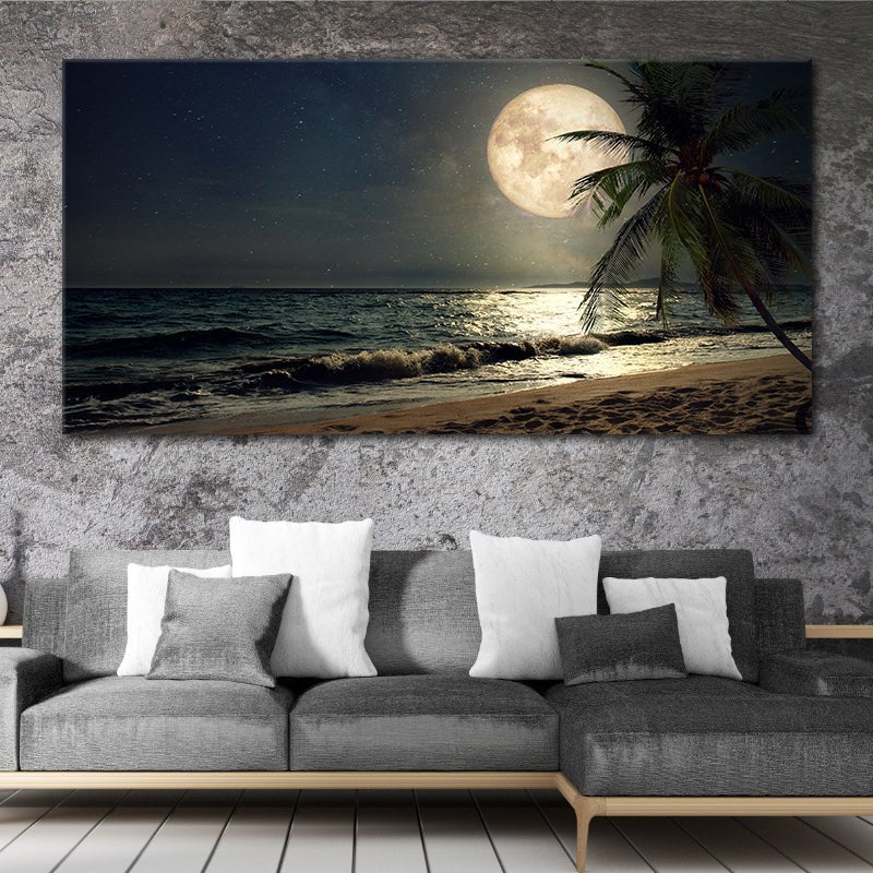 Night Moon Canvas, Moon Wall Art, Moon Poster, Moon Print, Nature painting,  Landscape picture, Moon room decor, moon interior print